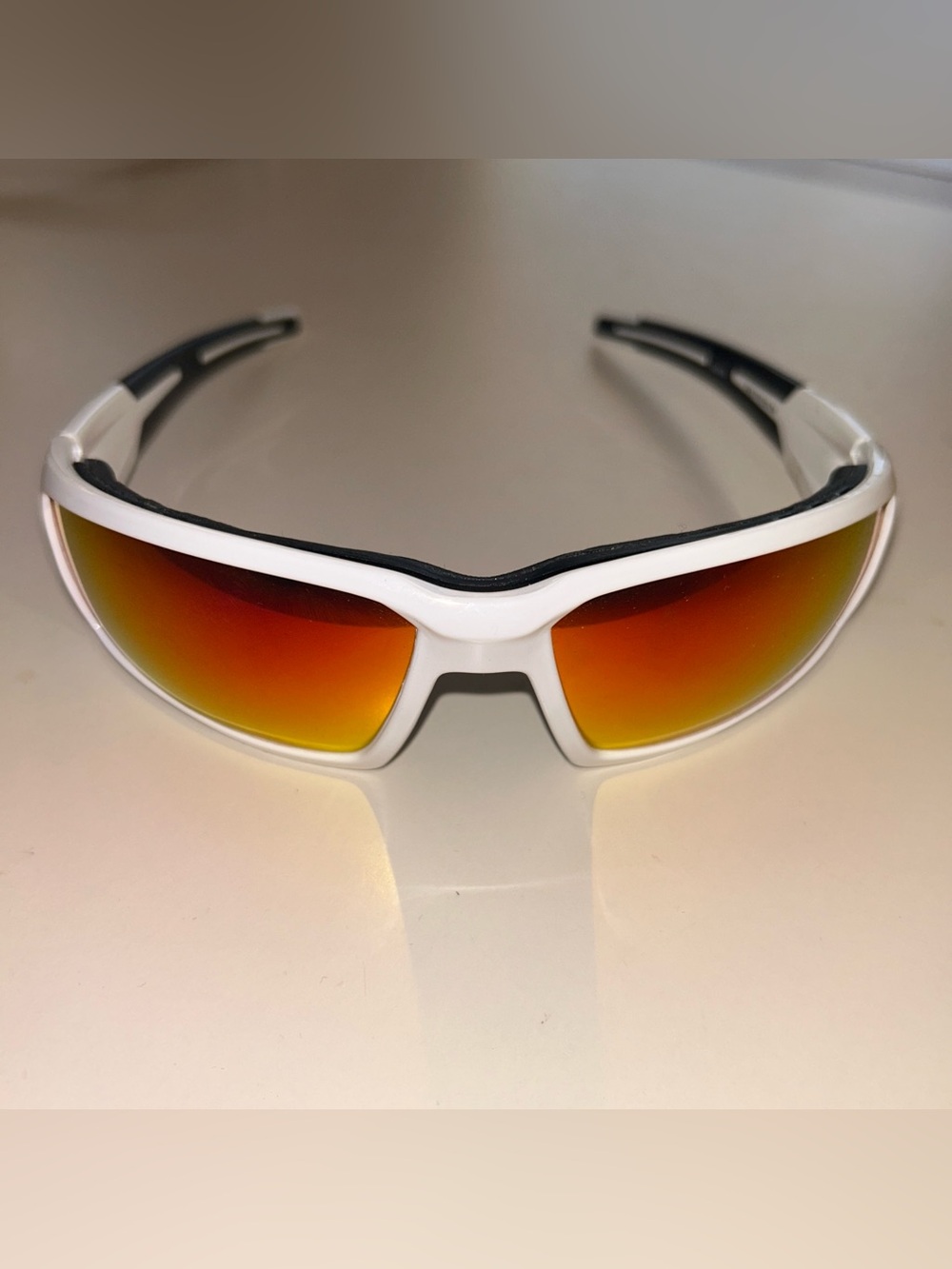 Sport Wrap Sunglasses in White with Red-Orange Mirrored Lenses